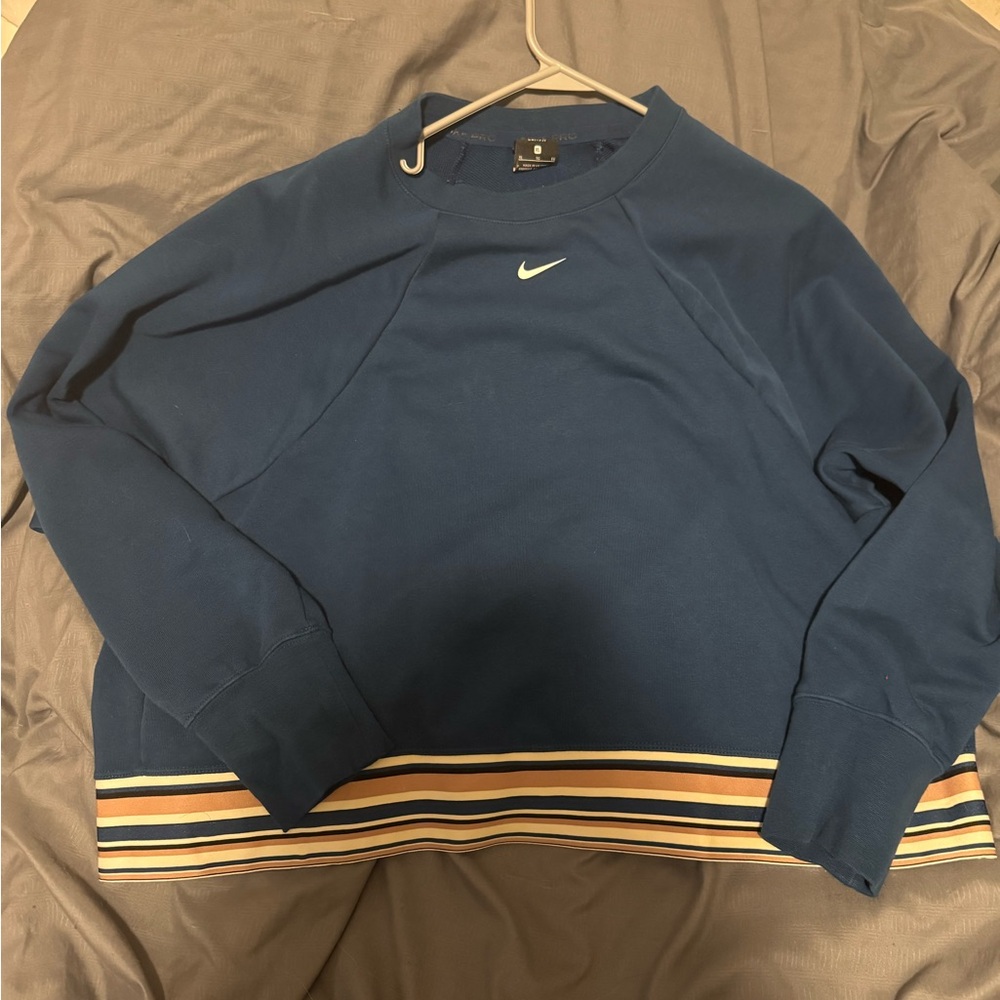 Nike Women's Blue Sweatshirt with Striped Hem